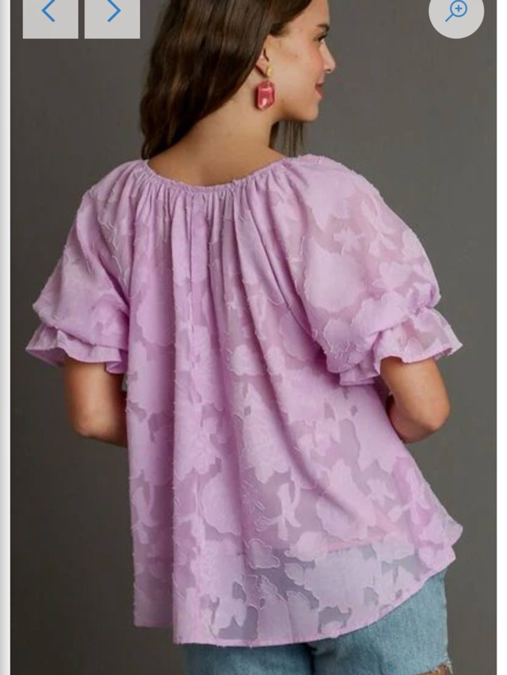 Umgee Lavender Puff-Sleeve Peasant Blouse - Picture 9 of 10